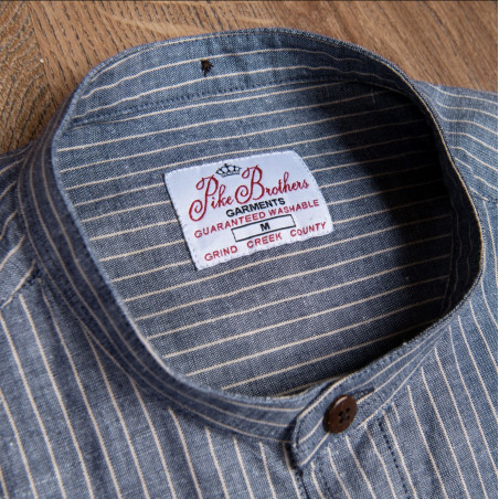 Katoenen mao-kraag overhemd - 1923 Buccanoy Shirt Brisbane Blue - Pike Brothers