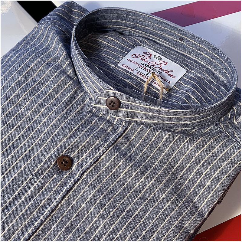 Cotton mao collar shirt - 1923 Buccanoy Shirt Brisbane Blue - Pike Brothers