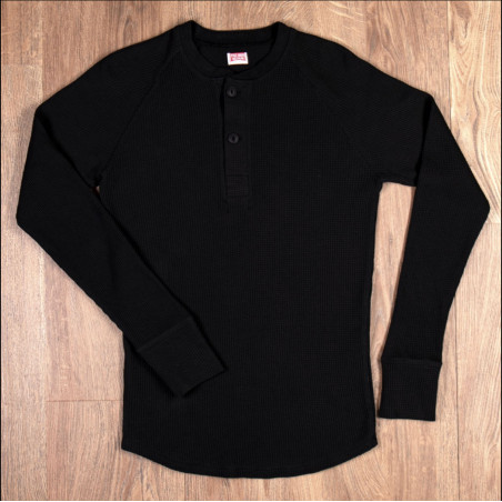 T-SHIRT HENLEY STRUKTURIERT SCHWARZ - 1936 WAFFLE SHIRT BLACK PIKE BROTHERS