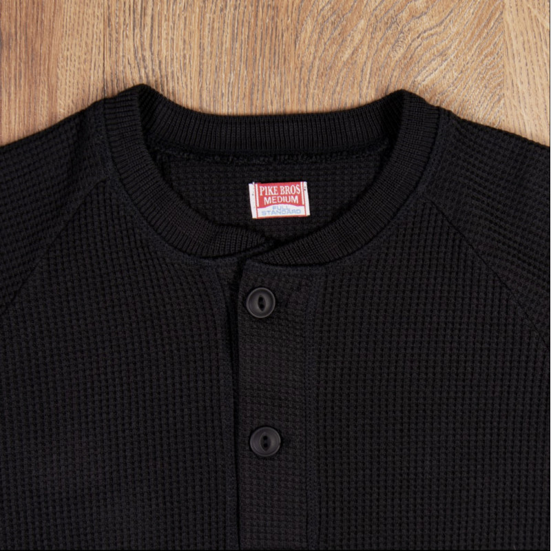 BLACK WAFFLE HENLEY T-SHIRT - 1936 WAFFLE SHIRT...