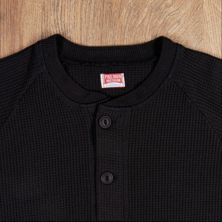 T-SHIRT HENLEY STRUKTURIERT SCHWARZ - 1936 WAFFLE SHIRT BLACK PIKE BROTHERS