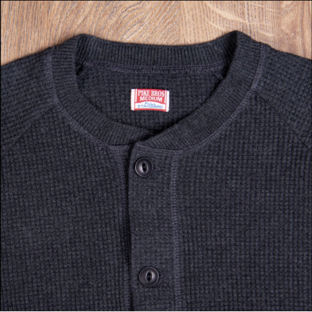 T-SHIRT HENLEY gaufré GRIS METAL- 1936 WAFFLE SHIRT IRON GREY - PIKE BROTHERS