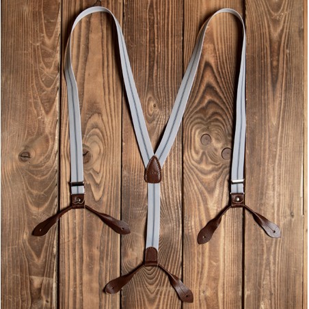 Smalle grijze leren bretels - 1905 Hauler Braces grey Pike Brothers