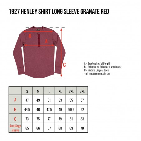 Rood Henley T-Shirt - 1927 Henley Shirt long sleeve granate red - Pike Brothers
