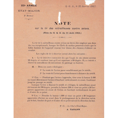 Etude du Tir Contre Objectifs Aeriens - Rapport Confidentiel 1917
